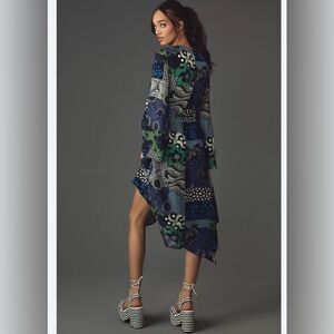 Anthropologie Dhruv Kapoor Long-Sleeve Wrap Midi Dress Size XS Blue